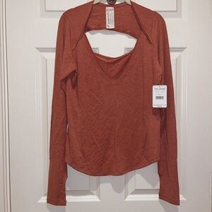 Free People Movement womens long sleeve workout top cutout large French Clay NWT